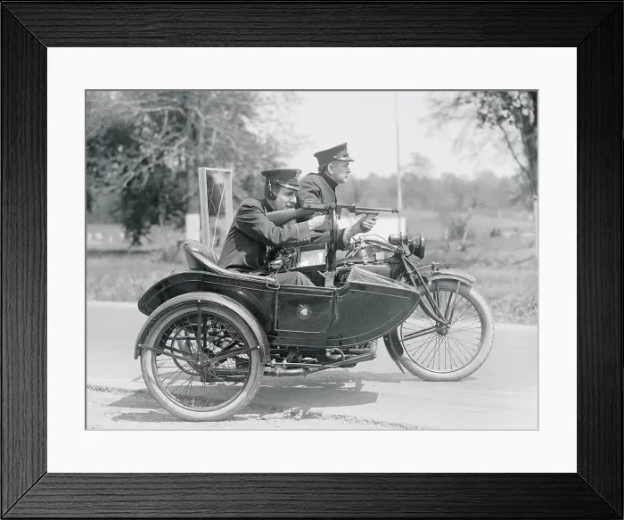 Framed Print : Police Officers in Motorcycle and Sidecar Framed Print : Police Officers in Motorcycle and Sidecar