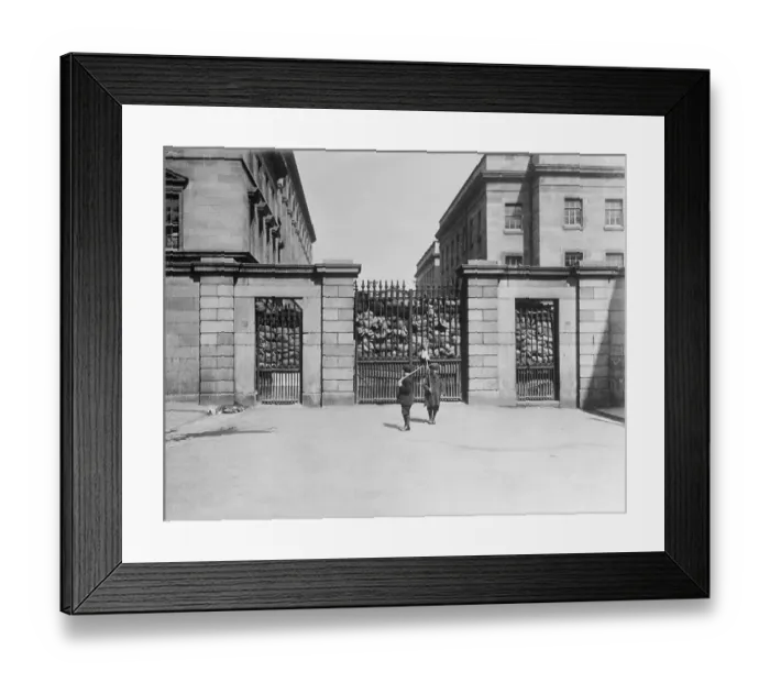 Framed Print : Boys Pretending to be Soldiers in Front of Building