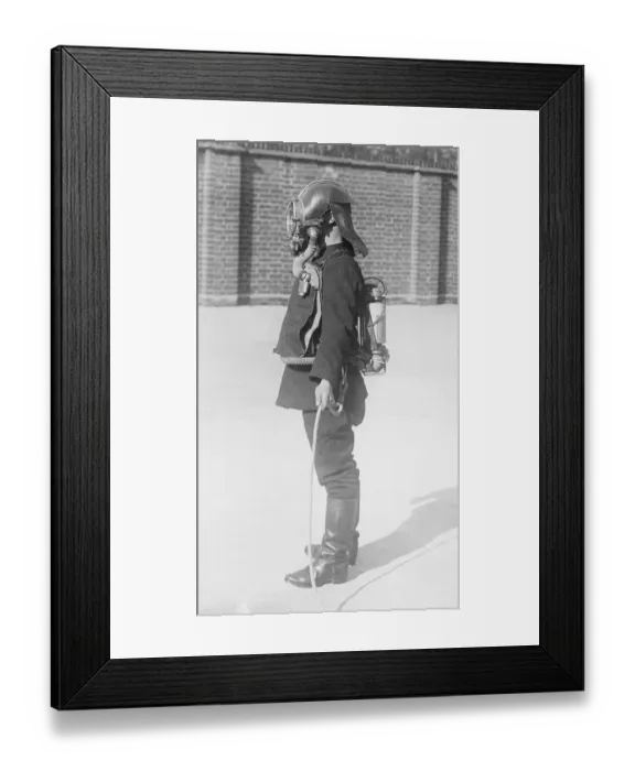 Framed Print : London Fire Fighter Wearing New Oxygen Mask Framed Print : London Fire Fighter Wearing New Oxygen Mask