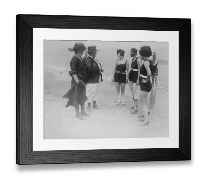 Framed Print : Beach Goers Conversing with Policewoman Framed Print : Beach Goers Conversing with Policewoman