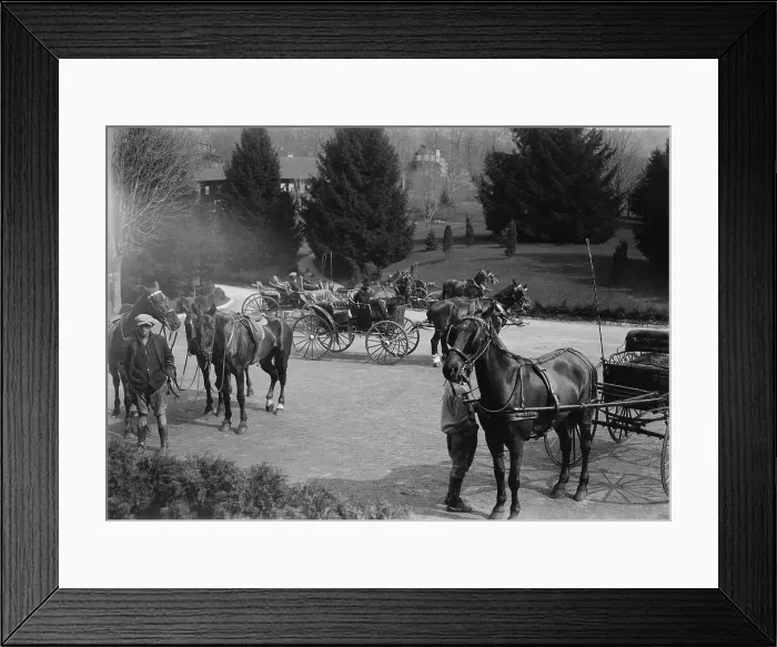 Framed Print : Horse Drawn Buggies Outside the Homestead Resort Framed Print : Horse Drawn Buggies Outside the Homestead Resort