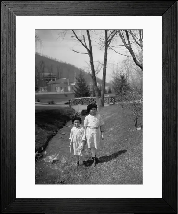 Framed Print : Two sisters (5-11 years) walking along stream. Hot Springs, Virginia, USA. April 05, 1922 Framed Print : Two sisters (5-11 years) walking along stream. Hot Springs, Virginia, USA. April 05, 1922