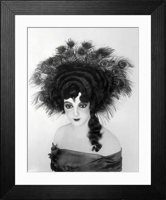 Framed Print : Young Woman Modeling Peacockfeather Headdress. March 31, 1922 Framed Print : Young Woman Modeling Peacockfeather Headdress. March 31, 1922