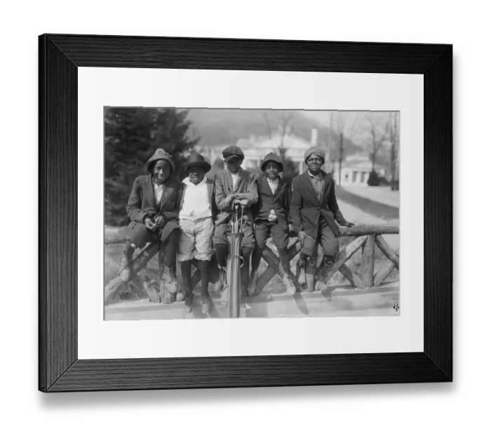 Framed Print : Young Golf Caddies Sitting on Fence Framed Print : Young Golf Caddies Sitting on Fence