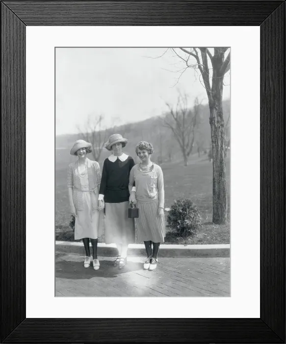 Framed Print : Young Socialite Women Posing Near Hillside Framed Print : Young Socialite Women Posing Near Hillside