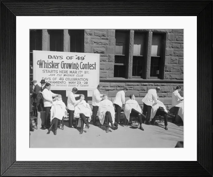 Framed Print : Men Getting a Shave
