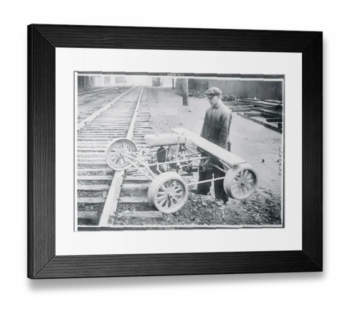 Framed Print : Mechanical Car Replacing Railroad Hand Car Framed Print : Mechanical Car Replacing Railroad Hand Car