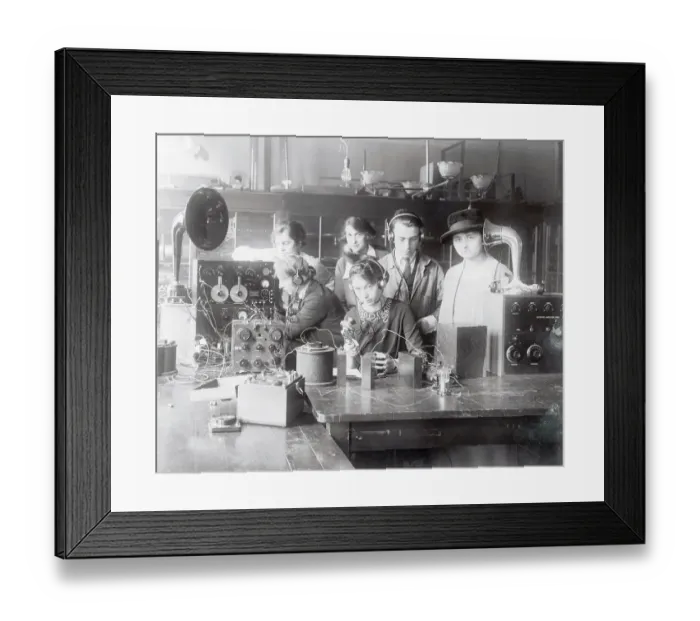Framed Print : College Students Using Radio Framed Print : College Students Using Radio