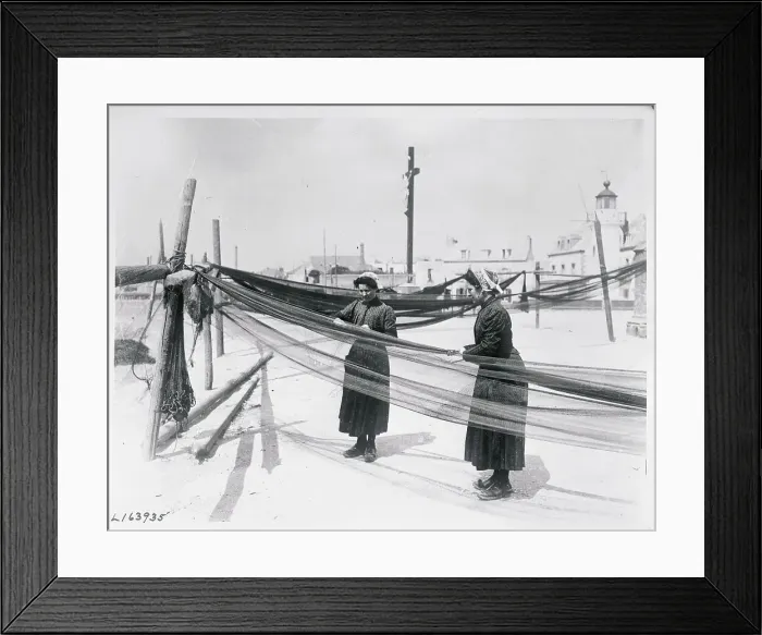 Framed Print : Women Working on Pier with Nets Framed Print : Women Working on Pier with Nets