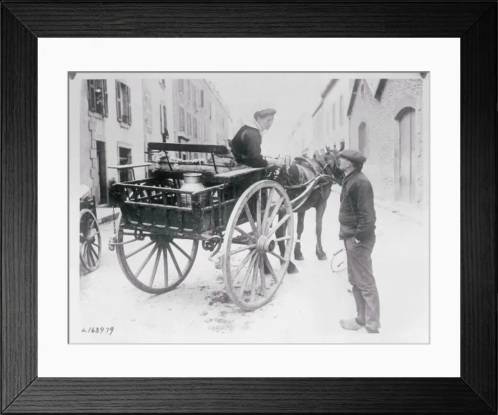 Framed Print : Female Milk Man Chatting with Pedestrian Framed Print : Female Milk Man Chatting with Pedestrian