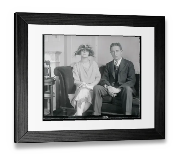 Framed Print : Billiard Champion Edgar T. Appleby and Wife Posing on Couch Framed Print : Billiard Champion Edgar T. Appleby and Wife Posing on Couch