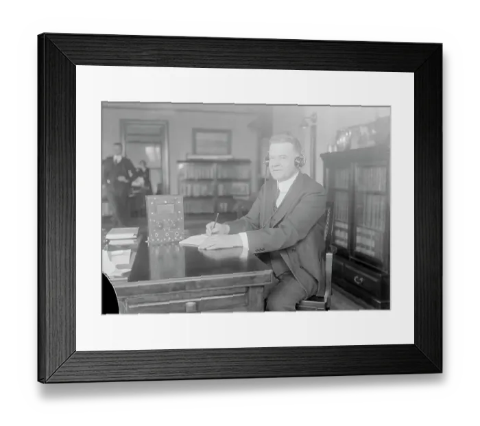 Framed Print : Herbert Hoover Listening to Radio Framed Print : Herbert Hoover Listening to Radio