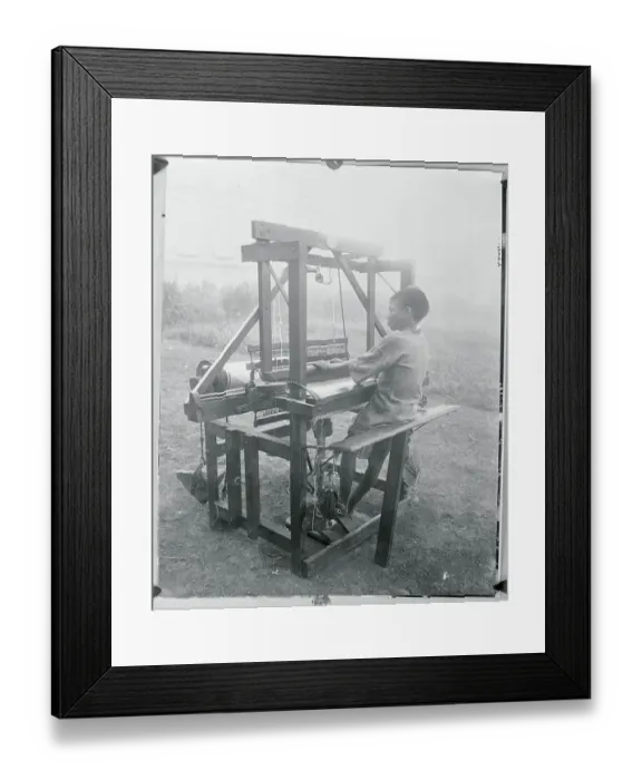Framed Print : Young Native Working with Loom