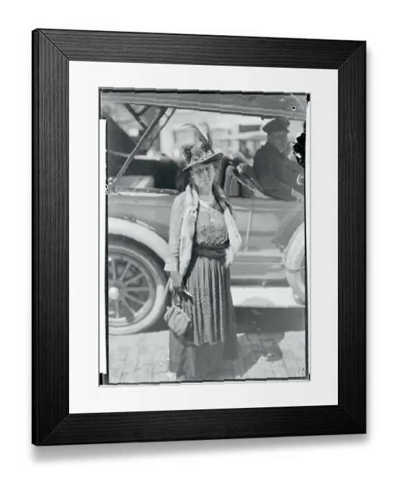 Framed Print : Woman Posing in Elaborate Attire Near Car Framed Print : Woman Posing in Elaborate Attire Near Car