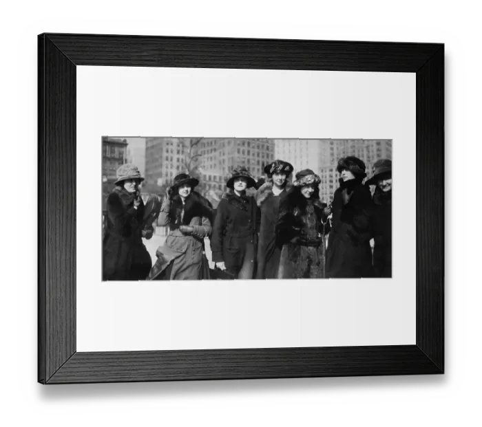 Framed Print : Group of young woman at street in warm clothing. Ellis Island, New York City, New York State, USA. March 05, 1922 Framed Print : Group of young woman at street in warm clothing. Ellis Island, New York City, New York State, USA. March 05, 1922