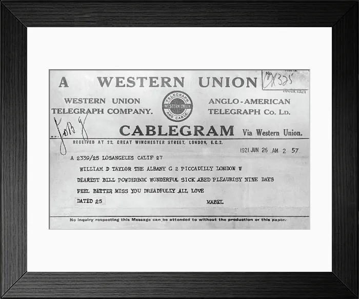 Framed Print : View of Telegram Sent to W.D. Taylor Framed Print : View of Telegram Sent to W.D. Taylor