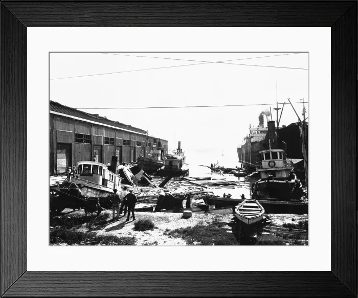 Framed Print : Earthquake-Damaged Dock And Ship Framed Print : Earthquake-Damaged Dock And Ship