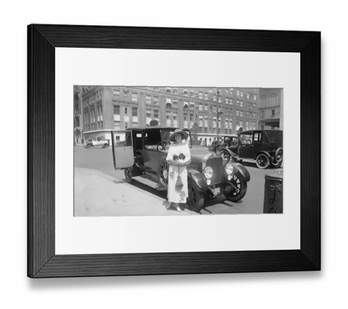 Framed Print : Society Woman Posing Beside Car Framed Print : Society Woman Posing Beside Car
