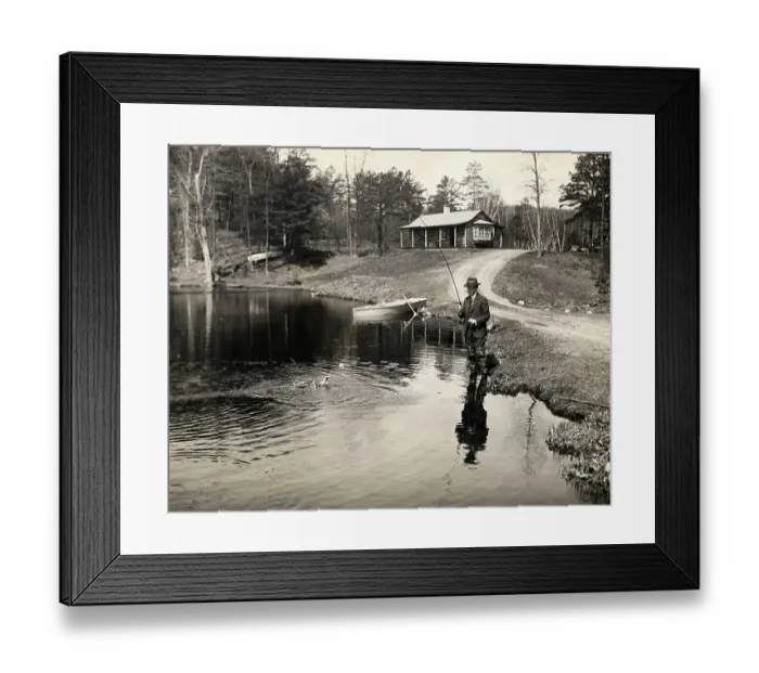 Framed Print : President Calvin Coolidge Fishing at Hideaway Cabin Site Framed Print : President Calvin Coolidge Fishing at Hideaway Cabin Site