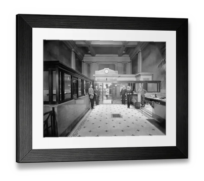 Framed Print : Bank With Officers In Front Of Open Safe Framed Print : Bank With Officers In Front Of Open Safe