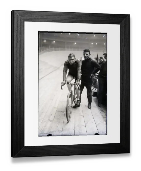 Framed Print : Two Men One On A Bike Other Standing Framed Print : Two Men One On A Bike Other Standing