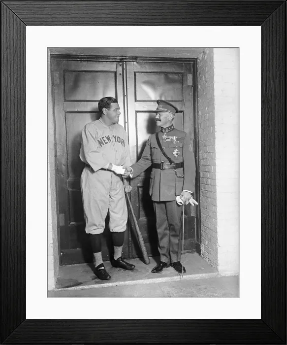 Framed Print : Babe Ruth Shaking Hands with General Jacques