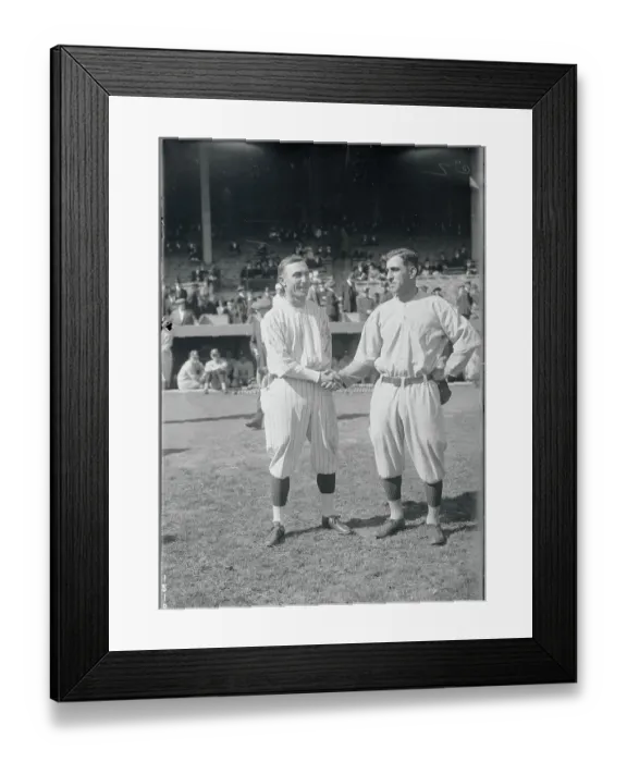 Framed Print : Baseball Captains Bancroft and Peckingpaugh Shaking Hands on Field Framed Print : Baseball Captains Bancroft and Peckingpaugh Shaking Hands on Field