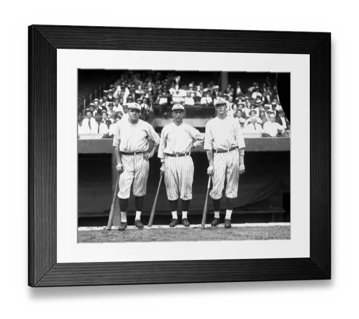 Framed Print : Babe Ruth, Bob Meusel and J. Franklin Baker Posed with Bats Framed Print : Babe Ruth, Bob Meusel and J. Franklin Baker Posed with Bats