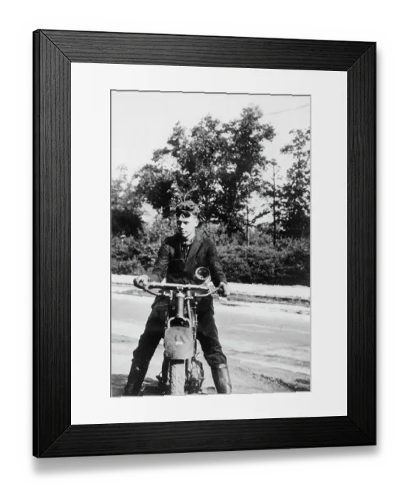 Framed Print : Charles Lindbergh Riding Motorcycle Framed Print : Charles Lindbergh Riding Motorcycle