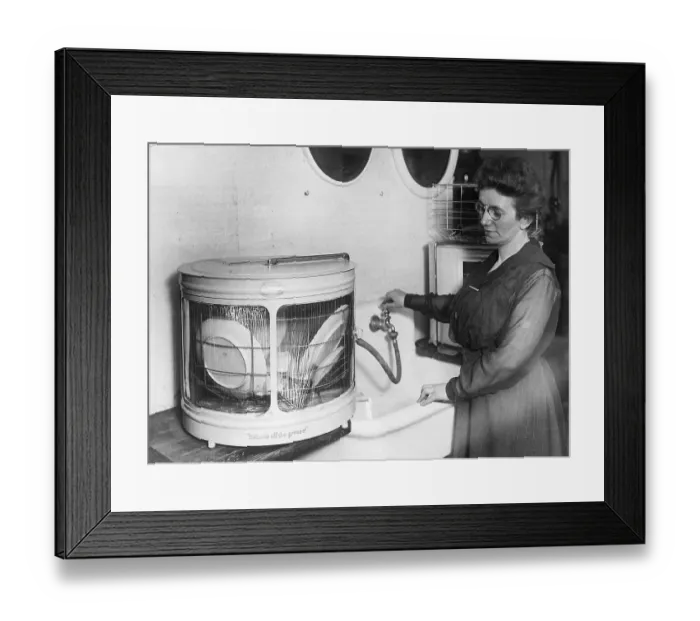 Framed Print : Demonstration of Early Dishwashing Machine Framed Print : Demonstration of Early Dishwashing Machine