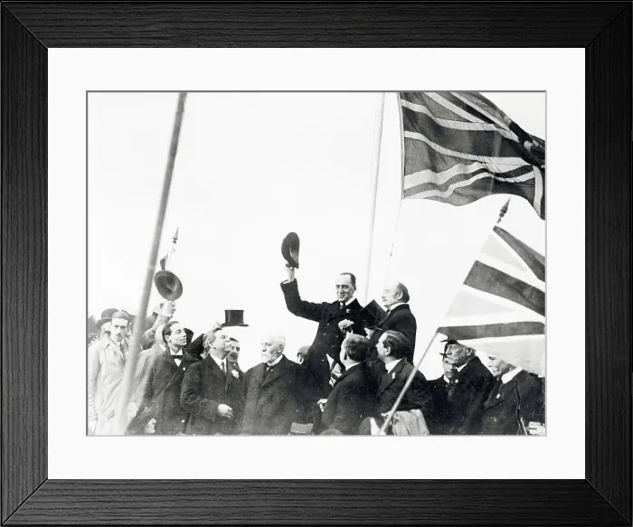 Framed Print : Sir Edward Carson Standing Near Flag Pole with Demonstrators Framed Print : Sir Edward Carson Standing Near Flag Pole with Demonstrators