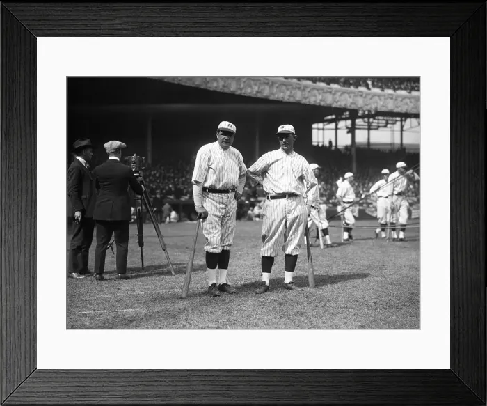 Framed Print : Babe Ruth and Frank Baker Lean on Their Bats Framed Print : Babe Ruth and Frank Baker Lean on Their Bats