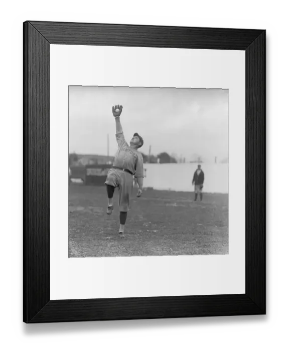 Framed Print : Baseball Great Babe Ruth Going up for Catch Framed Print : Baseball Great Babe Ruth Going up for Catch