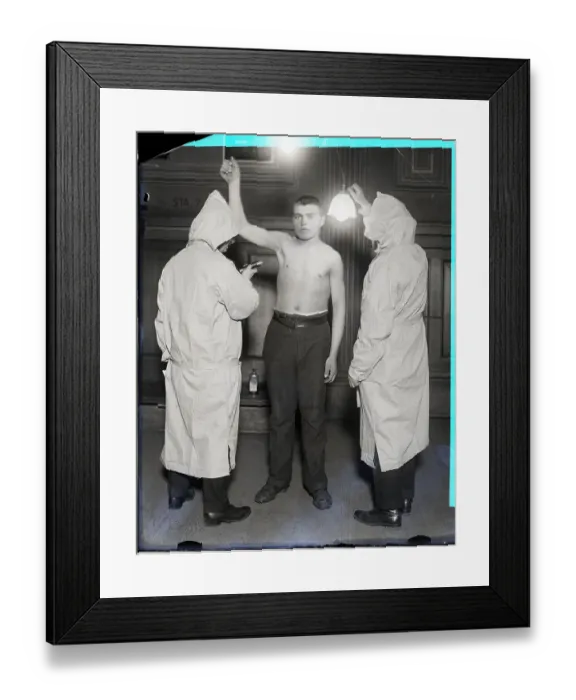 Framed Print : Immigrant Being Examined by Health Workers Framed Print : Immigrant Being Examined by Health Workers