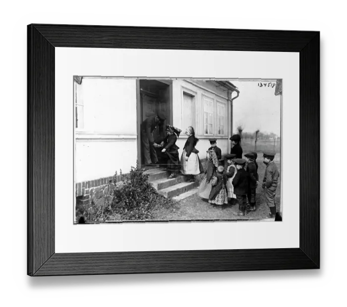 Framed Print : Children in Line at House for Easter Eggs Framed Print : Children in Line at House for Easter Eggs
