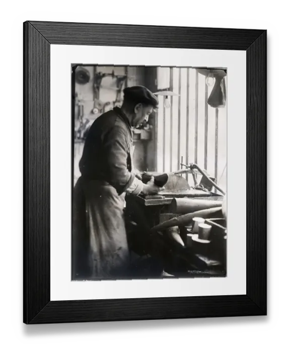 Framed Print : Craftsman At Saw With Block Of Ivory Framed Print : Craftsman At Saw With Block Of Ivory
