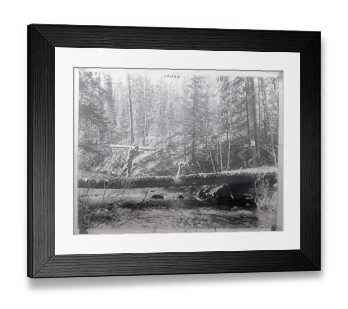 Framed Print : Man Carrying Log with Others Working on Bridge Framed Print : Man Carrying Log with Others Working on Bridge