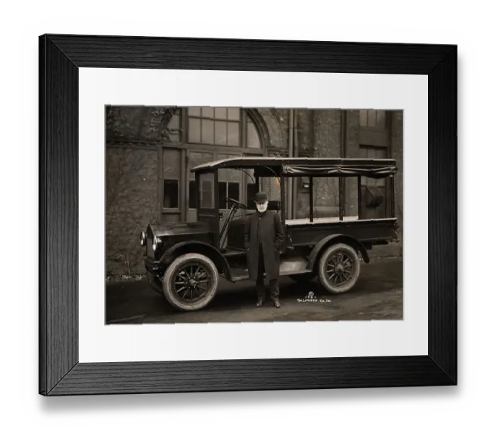 Framed Print : Thomas Edison Standing by Electric Car Framed Print : Thomas Edison Standing by Electric Car
