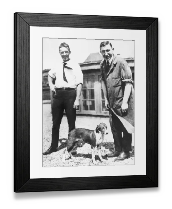 Framed Print : Charles Best and Frederick Banting with Dog Framed Print : Charles Best and Frederick Banting with Dog