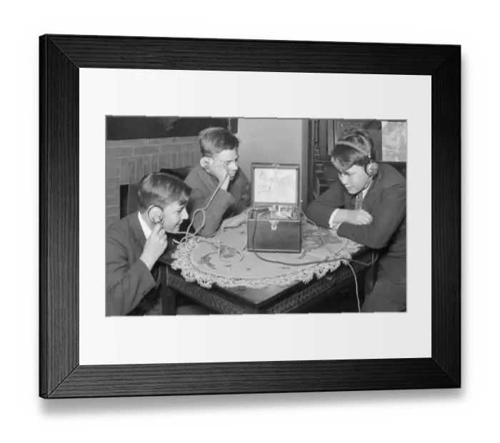 Framed Print : Boys Listen To Early Radio Framed Print : Boys Listen To Early Radio