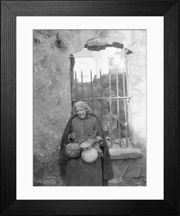 Framed Print : Poor Old Irish Woman Holding Cat and Jugs Framed Print : Poor Old Irish Woman Holding Cat and Jugs