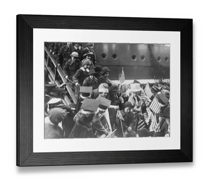 Framed Print : Refugee Children Waving American Flags