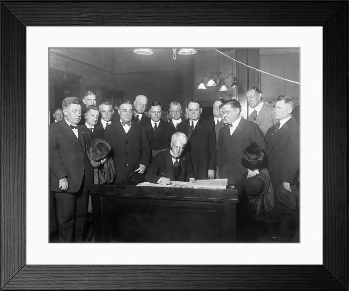 Framed Print : Baseball Team Representatives Watch Judge Landis Signing Contract Framed Print : Baseball Team Representatives Watch Judge Landis Signing Contract