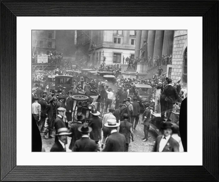 Framed Print : Wall Street Explosion with Croud Framed Print : Wall Street Explosion with Croud