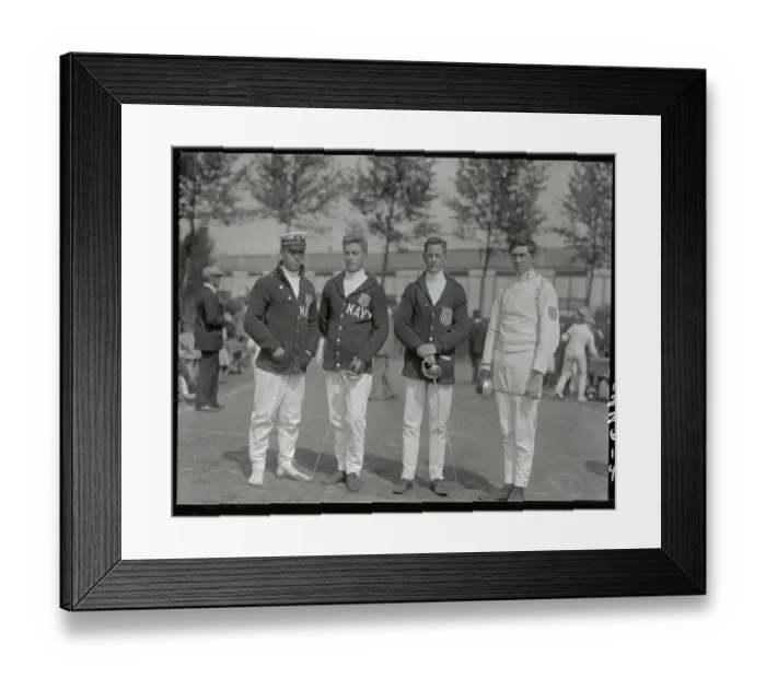 Framed Print : Olympian Fencers Posing in Outdoor Scene Framed Print : Olympian Fencers Posing in Outdoor Scene
