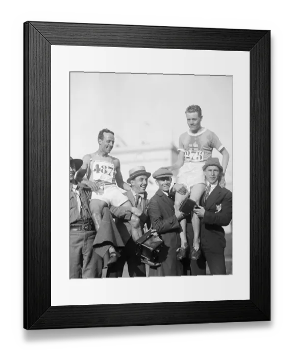 Framed Print : Maccario and Nurmi on Shoulders of Spectators Framed Print : Maccario and Nurmi on Shoulders of Spectators