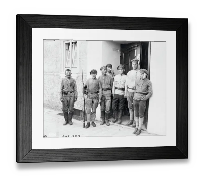 Framed Print : Bolshevik Soldiers Congregated Outside Building Framed Print : Bolshevik Soldiers Congregated Outside Building