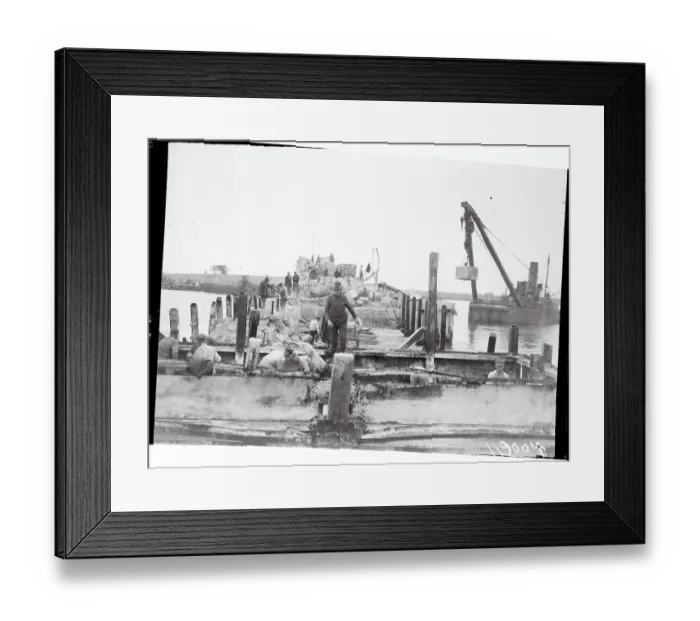 Framed Print : Workers Tearing down Heligoland Harbor Site