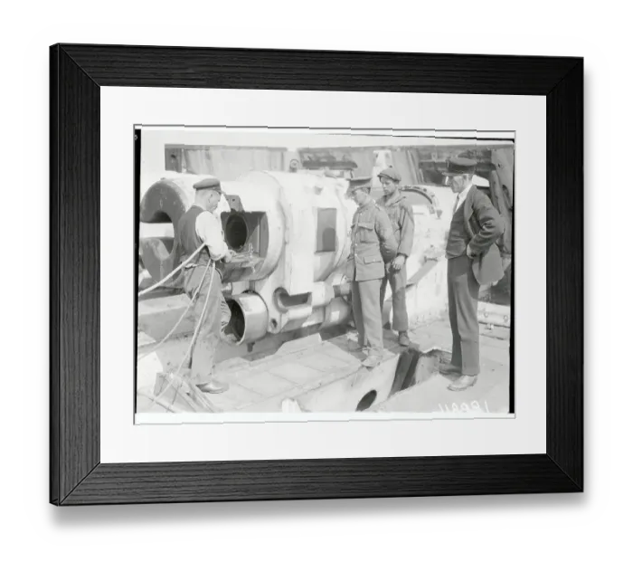 Framed Print : Workers Breaking down Heligoland Gun Framed Print : Workers Breaking down Heligoland Gun