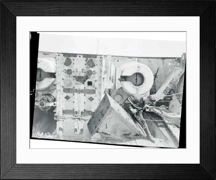 Framed Print : Worker Dismantling Heligoland Weaponry Structure Framed Print : Worker Dismantling Heligoland Weaponry Structure